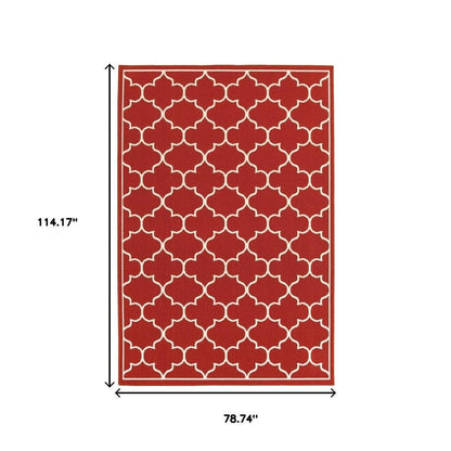4' X 6' Red And Ivory Indoor Outdoor Area Rug