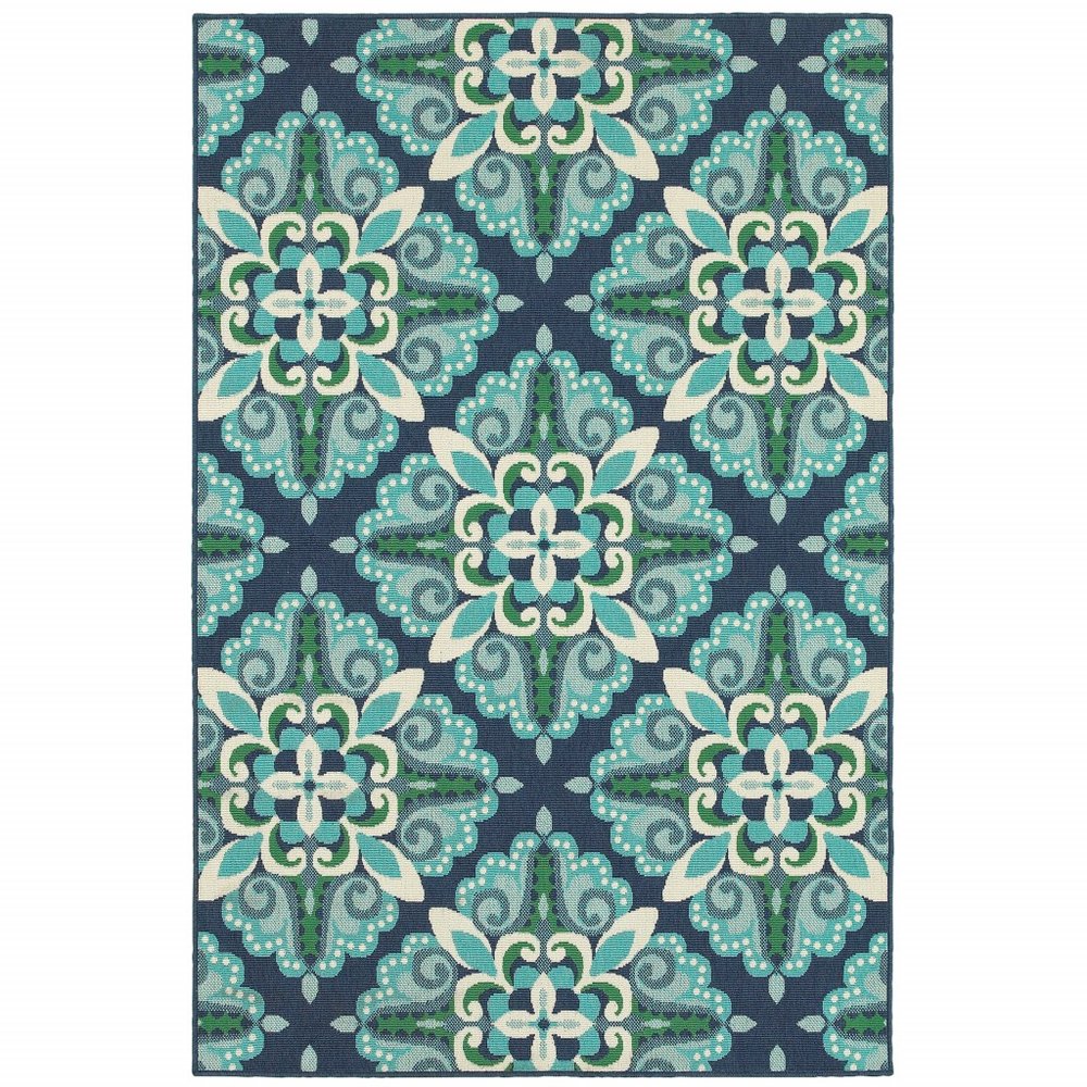 8' X 11' Blue And Green Indoor Outdoor Area Rug