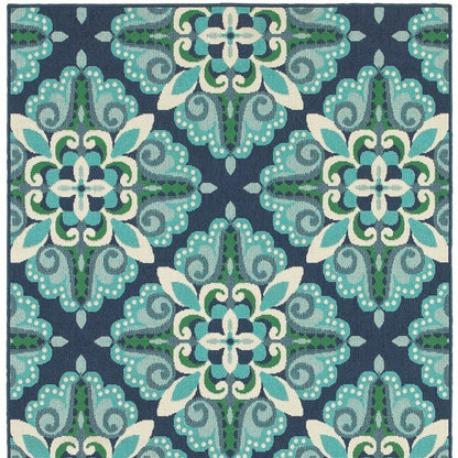 4' X 6' Blue And Green Indoor Outdoor Area Rug