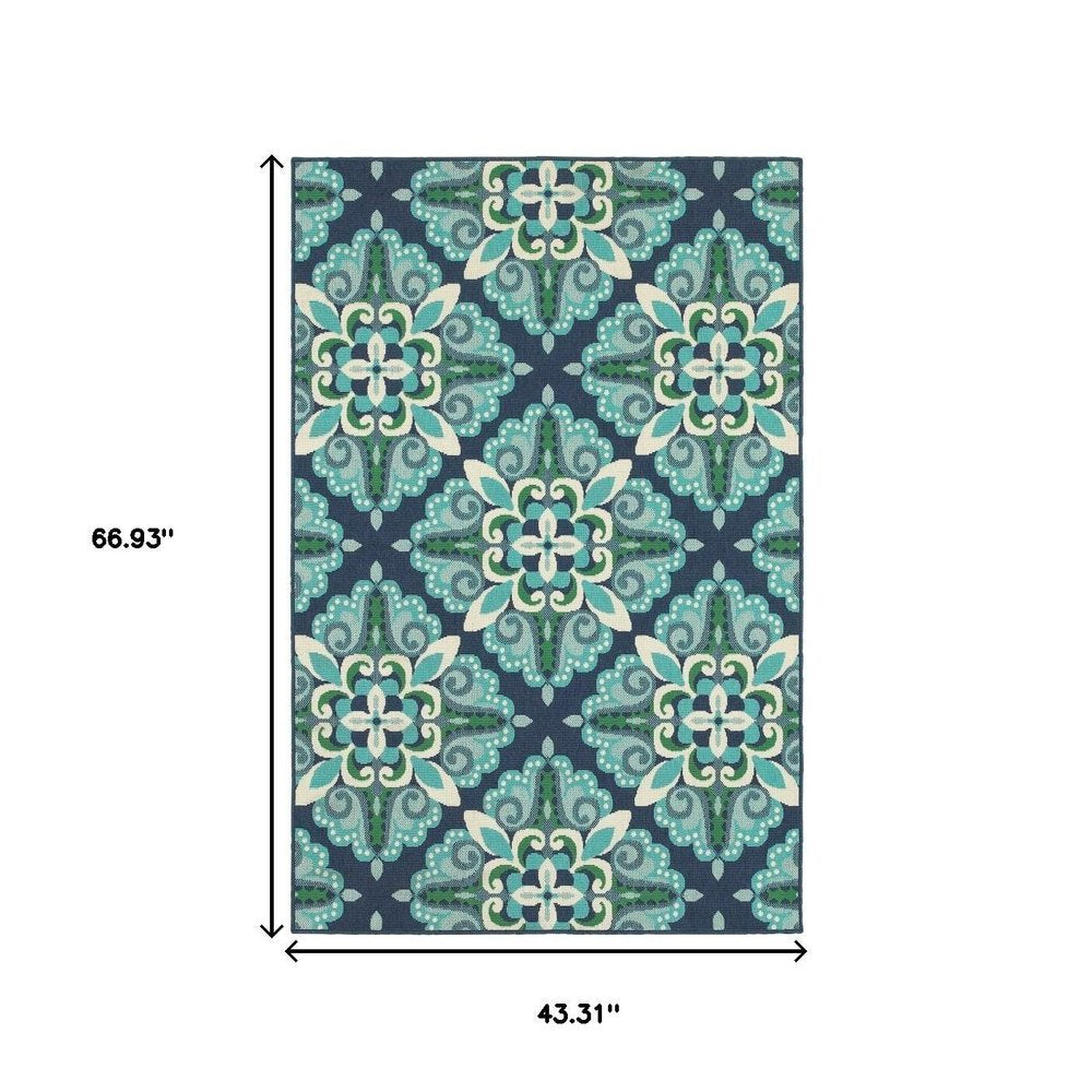 8' X 11' Blue And Green Indoor Outdoor Area Rug