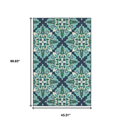 4' X 6' Blue And Green Indoor Outdoor Area Rug