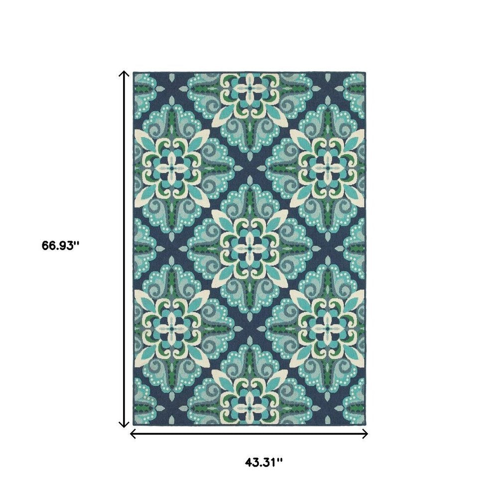4' X 6' Blue And Green Indoor Outdoor Area Rug
