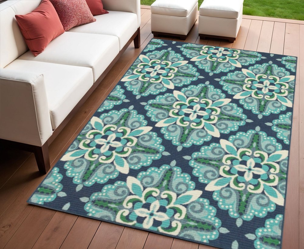 4' X 6' Blue And Green Indoor Outdoor Area Rug