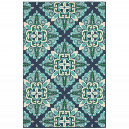 8' X 11' Blue And Green Indoor Outdoor Area Rug