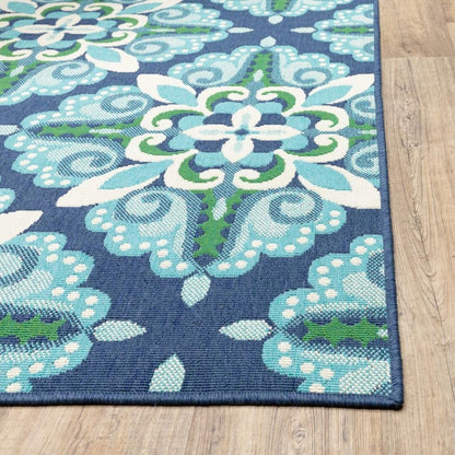 8' X 11' Blue And Green Indoor Outdoor Area Rug