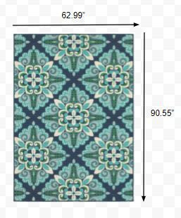 4' X 6' Blue And Green Indoor Outdoor Area Rug