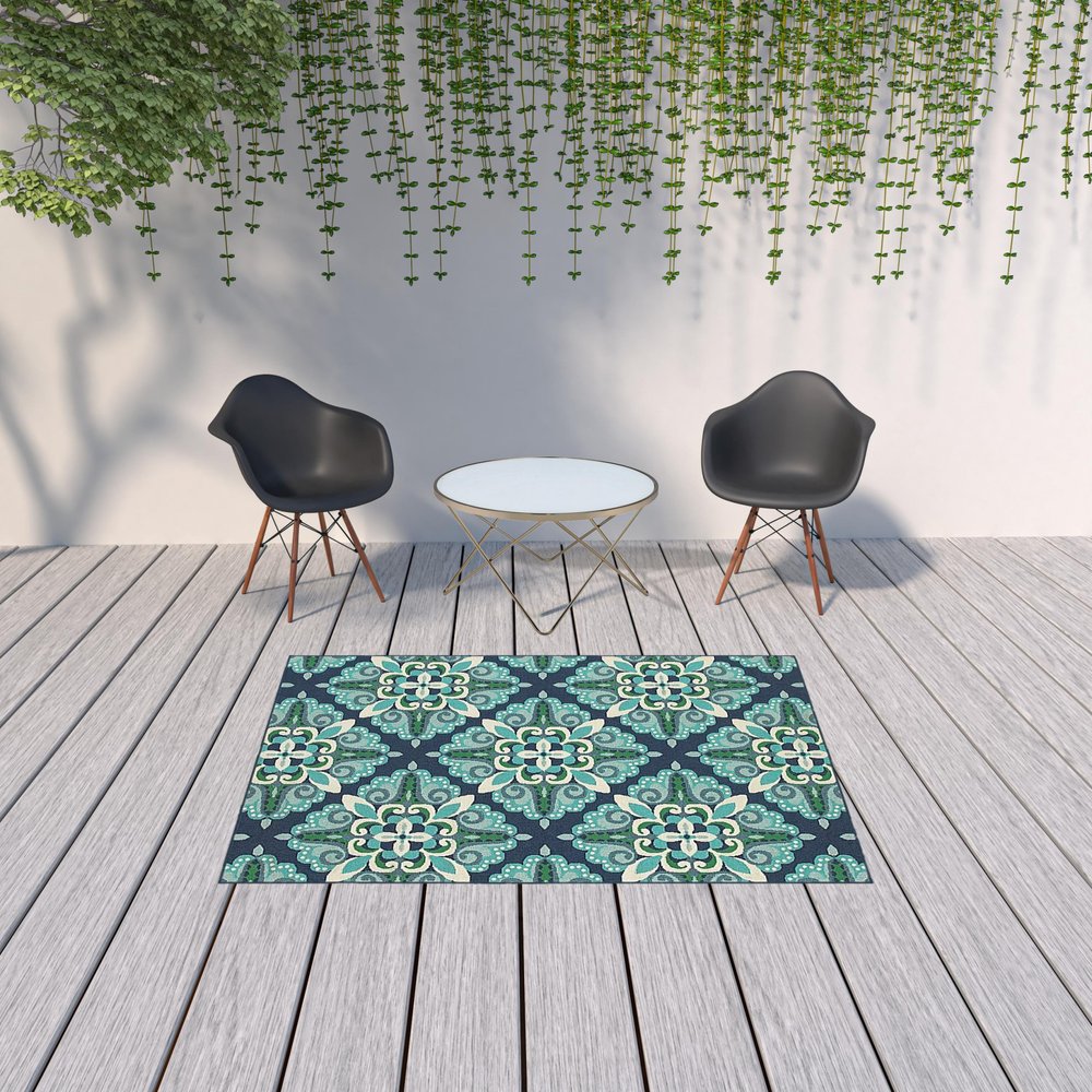 4' X 6' Blue And Green Indoor Outdoor Area Rug