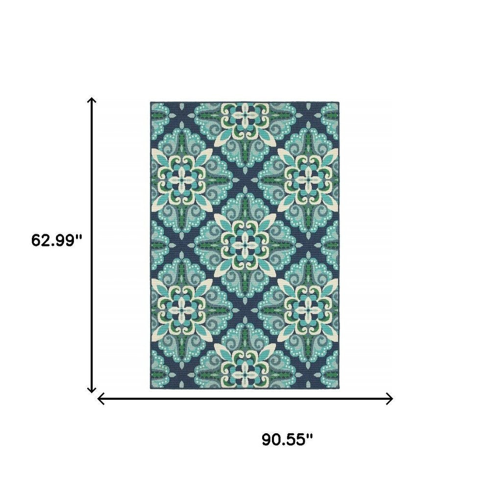 4' X 6' Blue And Green Indoor Outdoor Area Rug