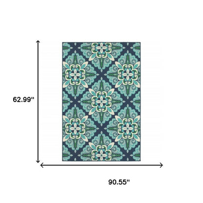 4' X 6' Blue And Green Indoor Outdoor Area Rug