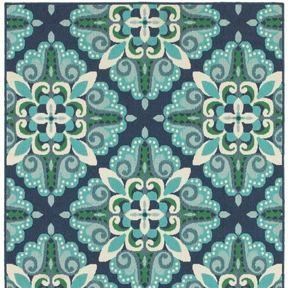 5' X 8' Blue And Green Indoor Outdoor Area Rug