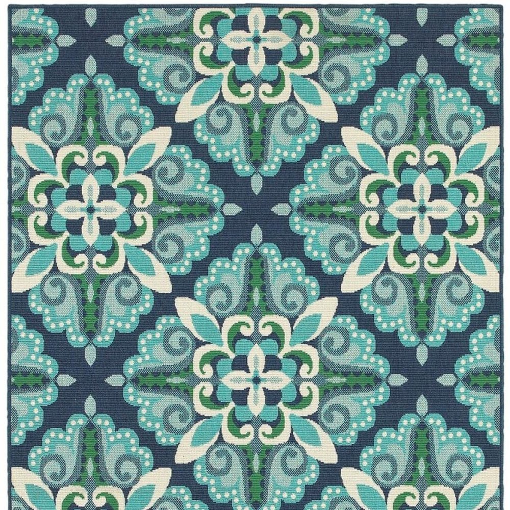 5' X 8' Blue And Green Indoor Outdoor Area Rug