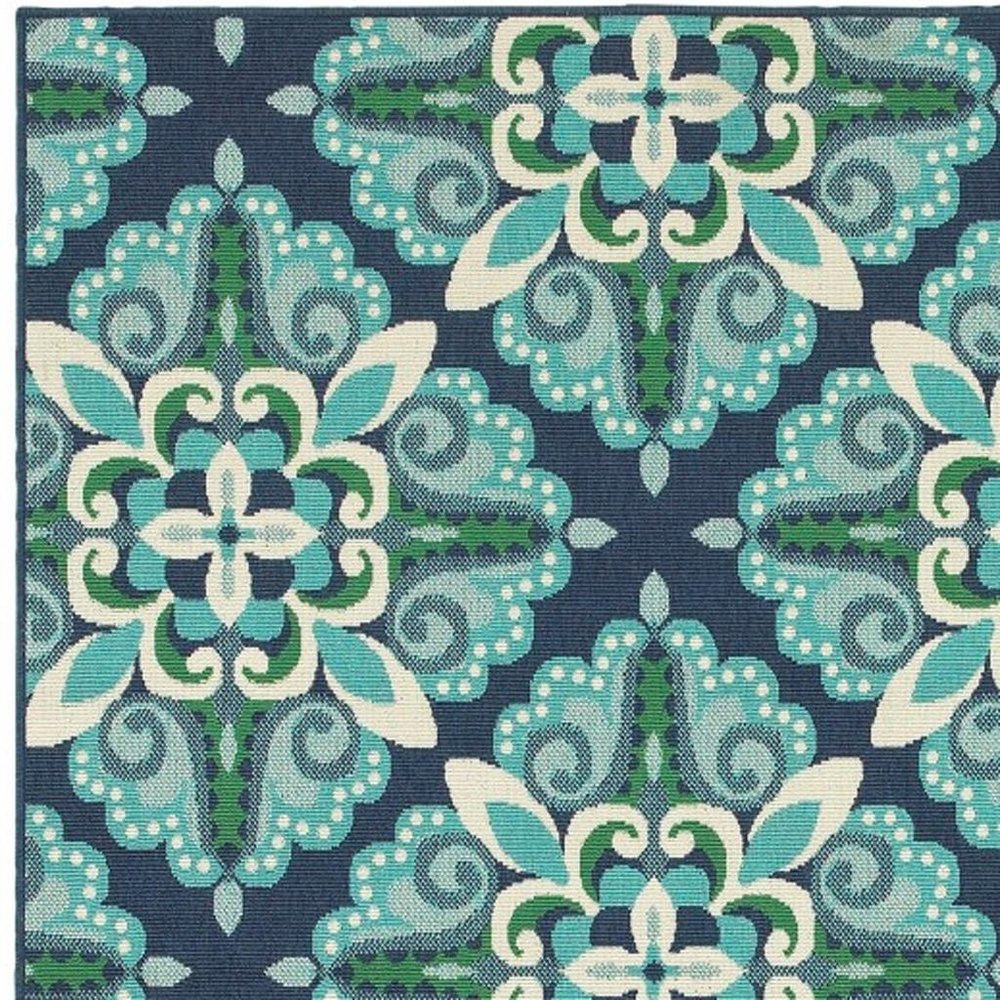 5' X 8' Blue And Green Indoor Outdoor Area Rug