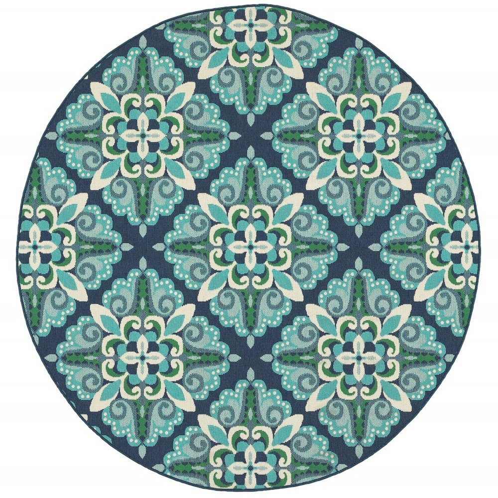 5' X 8' Blue And Green Indoor Outdoor Area Rug