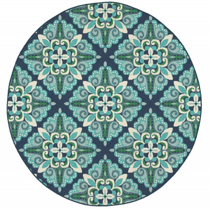 5' X 8' Blue And Green Indoor Outdoor Area Rug