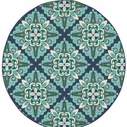 5' X 8' Blue And Green Indoor Outdoor Area Rug