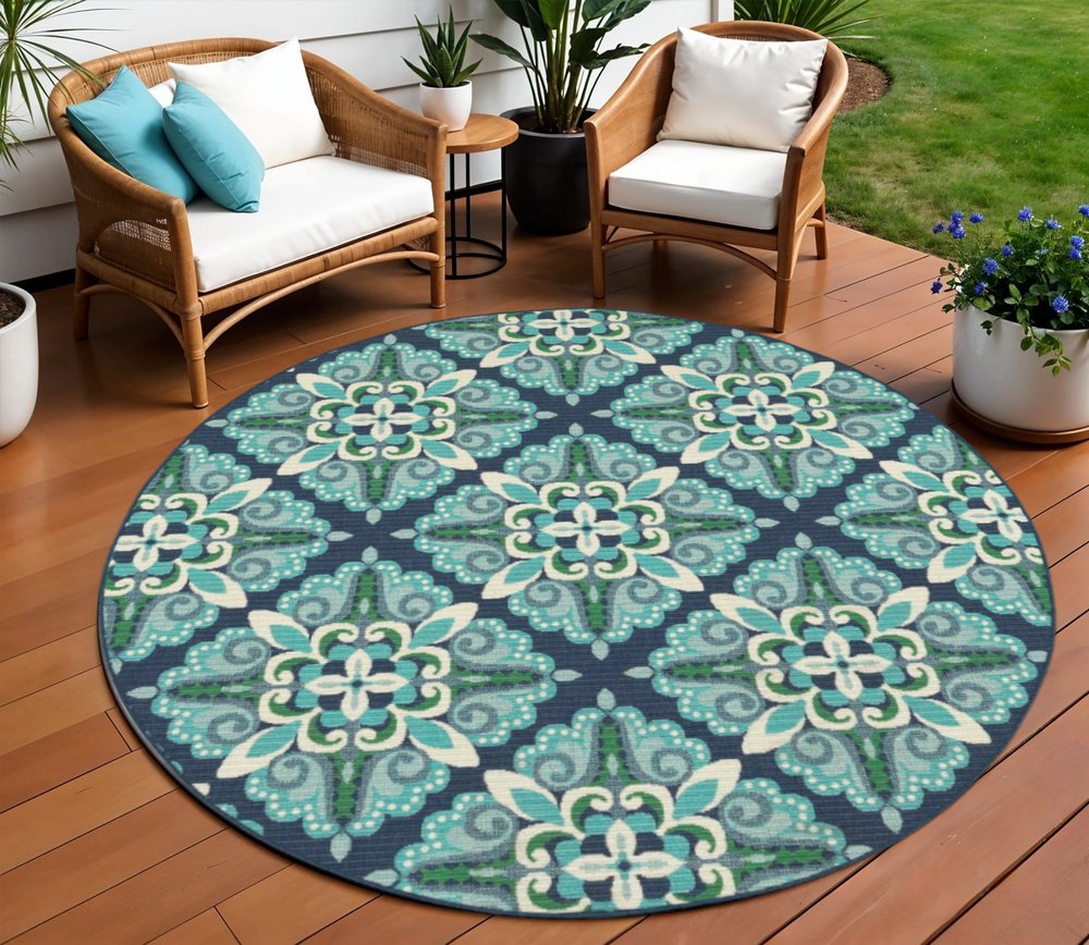 5' X 8' Blue And Green Indoor Outdoor Area Rug
