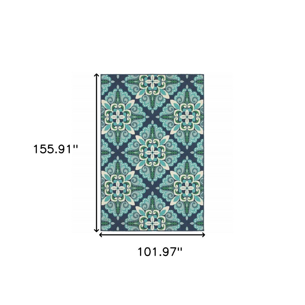 5' X 8' Blue And Green Indoor Outdoor Area Rug