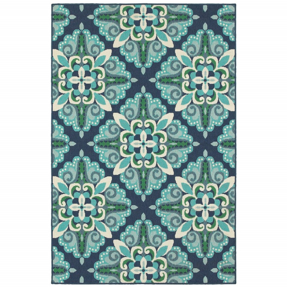5' X 8' Blue And Green Indoor Outdoor Area Rug