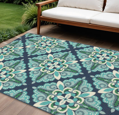 5' X 8' Blue And Green Indoor Outdoor Area Rug