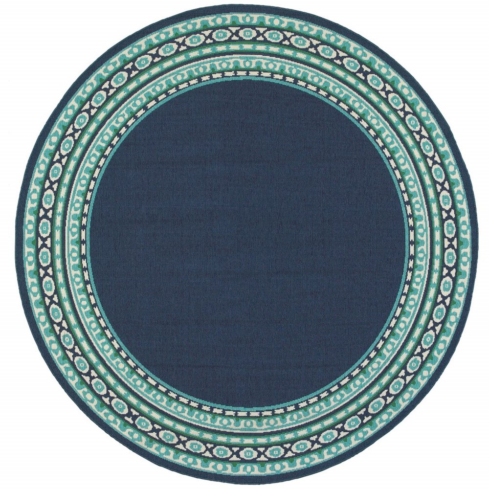 8' X 8' Blue And Green Round Indoor Outdoor Area Rug