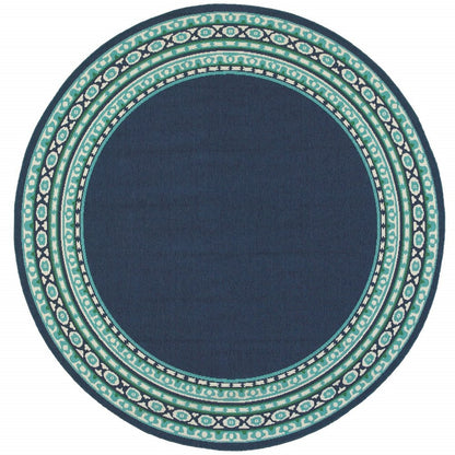 8' X 8' Blue And Green Round Indoor Outdoor Area Rug