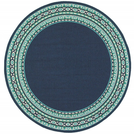 8' X 8' Blue And Green Round Indoor Outdoor Area Rug