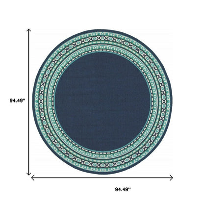 8' X 8' Blue And Green Round Indoor Outdoor Area Rug