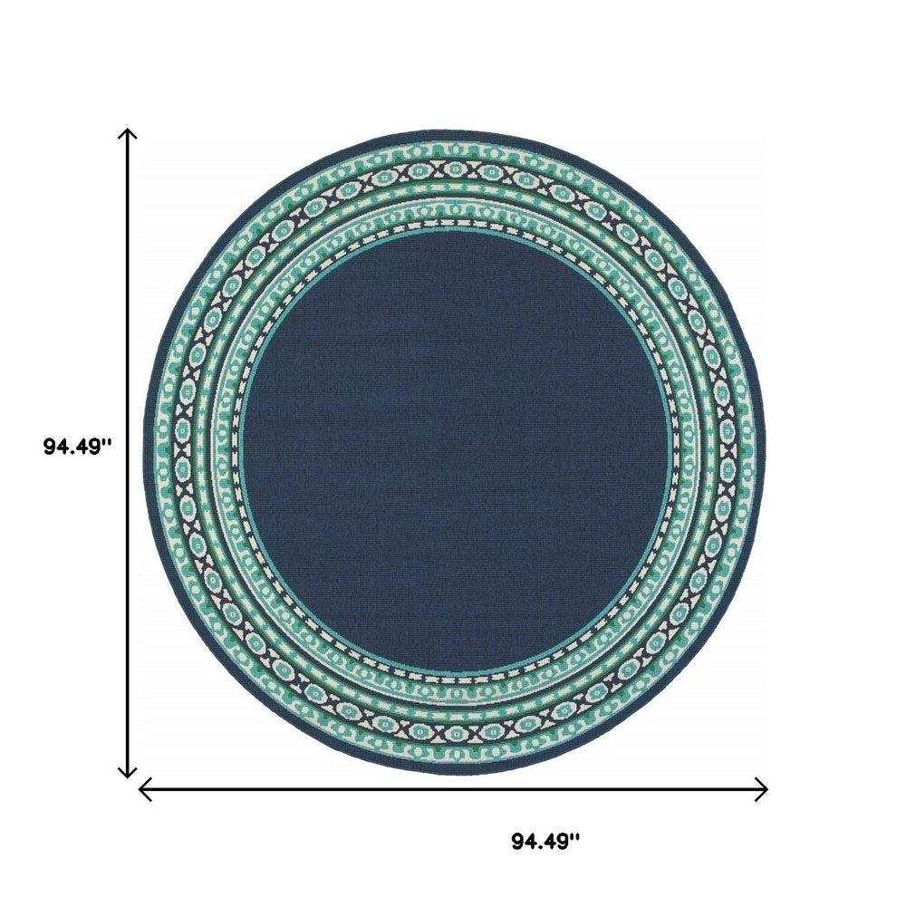 8' X 8' Blue And Green Round Indoor Outdoor Area Rug