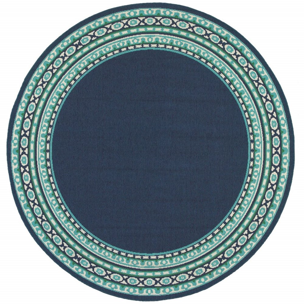 8' X 8' Blue And Green Round Indoor Outdoor Area Rug