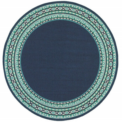 8' X 8' Blue And Green Round Indoor Outdoor Area Rug
