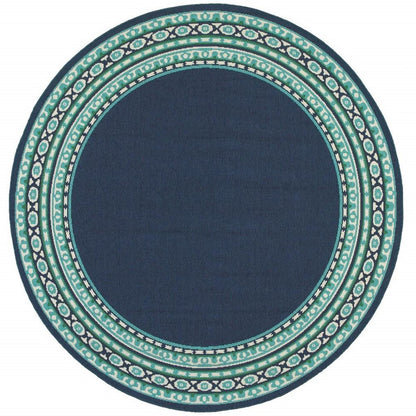 8' X 8' Blue And Green Round Indoor Outdoor Area Rug