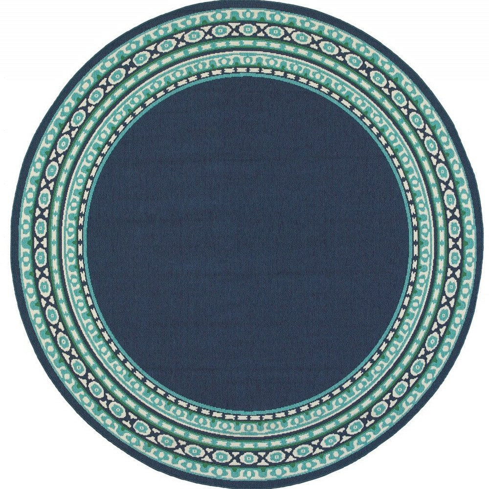 8' X 8' Blue And Green Round Indoor Outdoor Area Rug