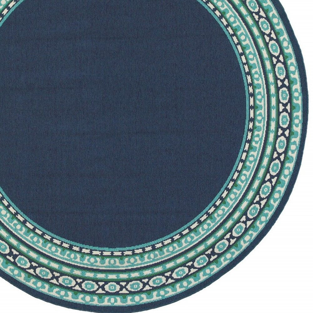 8' X 8' Blue And Green Round Indoor Outdoor Area Rug