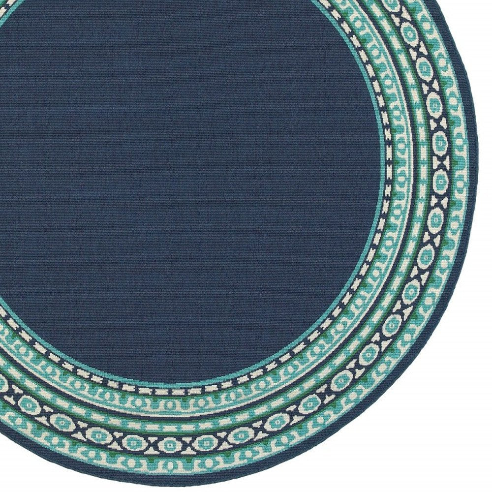 8' X 8' Blue And Green Round Indoor Outdoor Area Rug