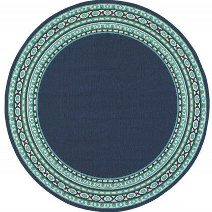 8' X 8' Blue And Green Round Indoor Outdoor Area Rug