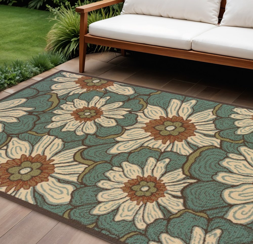 4' X 6' Blue Indoor Outdoor Area Rug