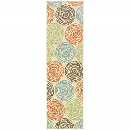 8' Beige Indoor Outdoor Runner Rug