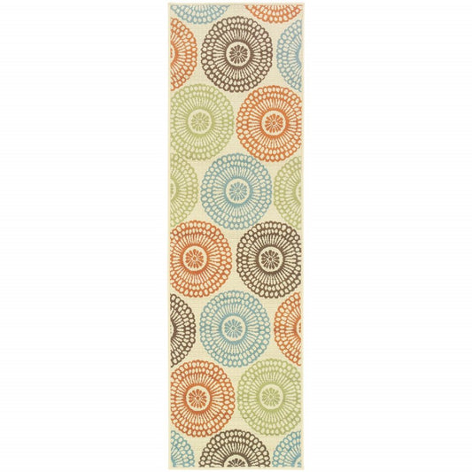 8' Beige Indoor Outdoor Runner Rug