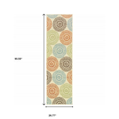 8' Beige Indoor Outdoor Runner Rug