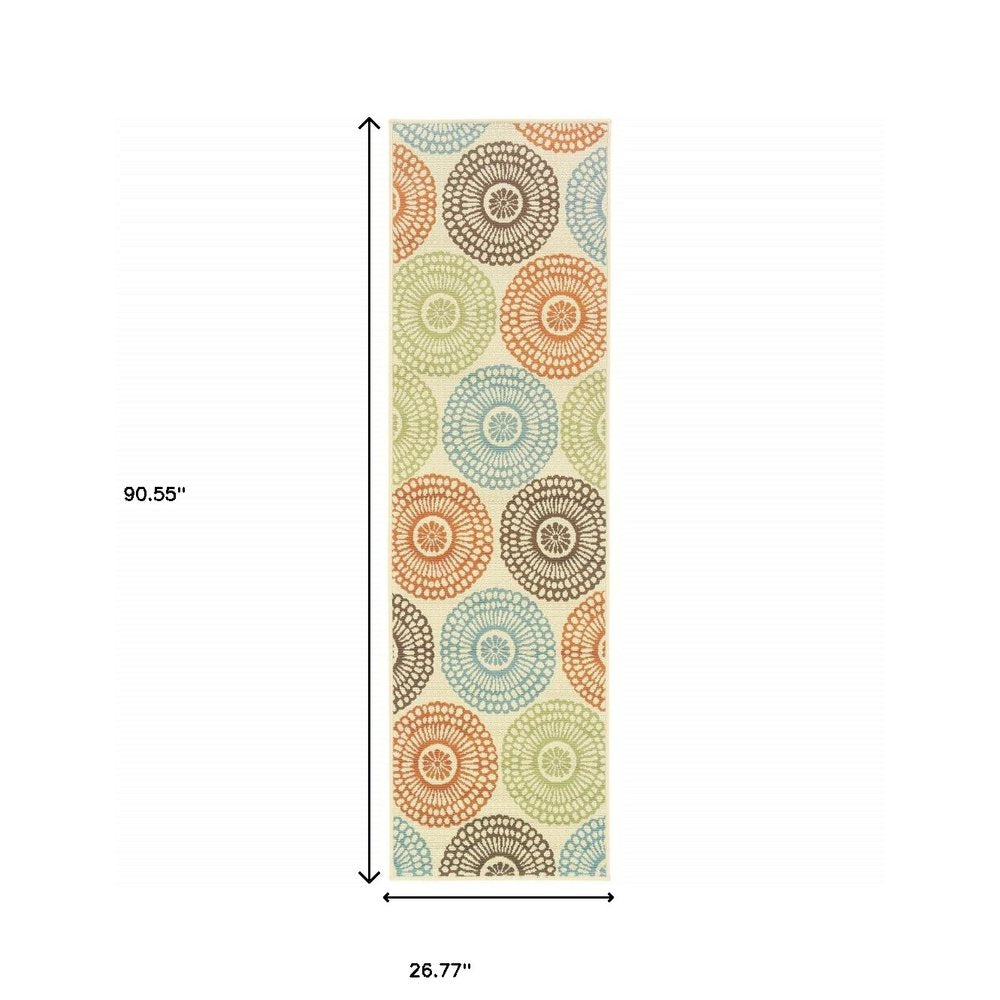 8' Beige Indoor Outdoor Runner Rug