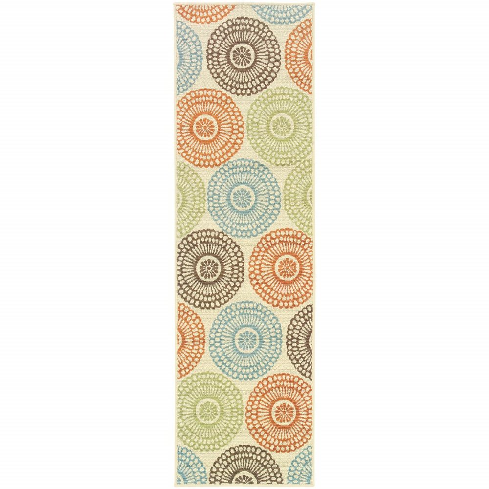 8' Beige Indoor Outdoor Runner Rug