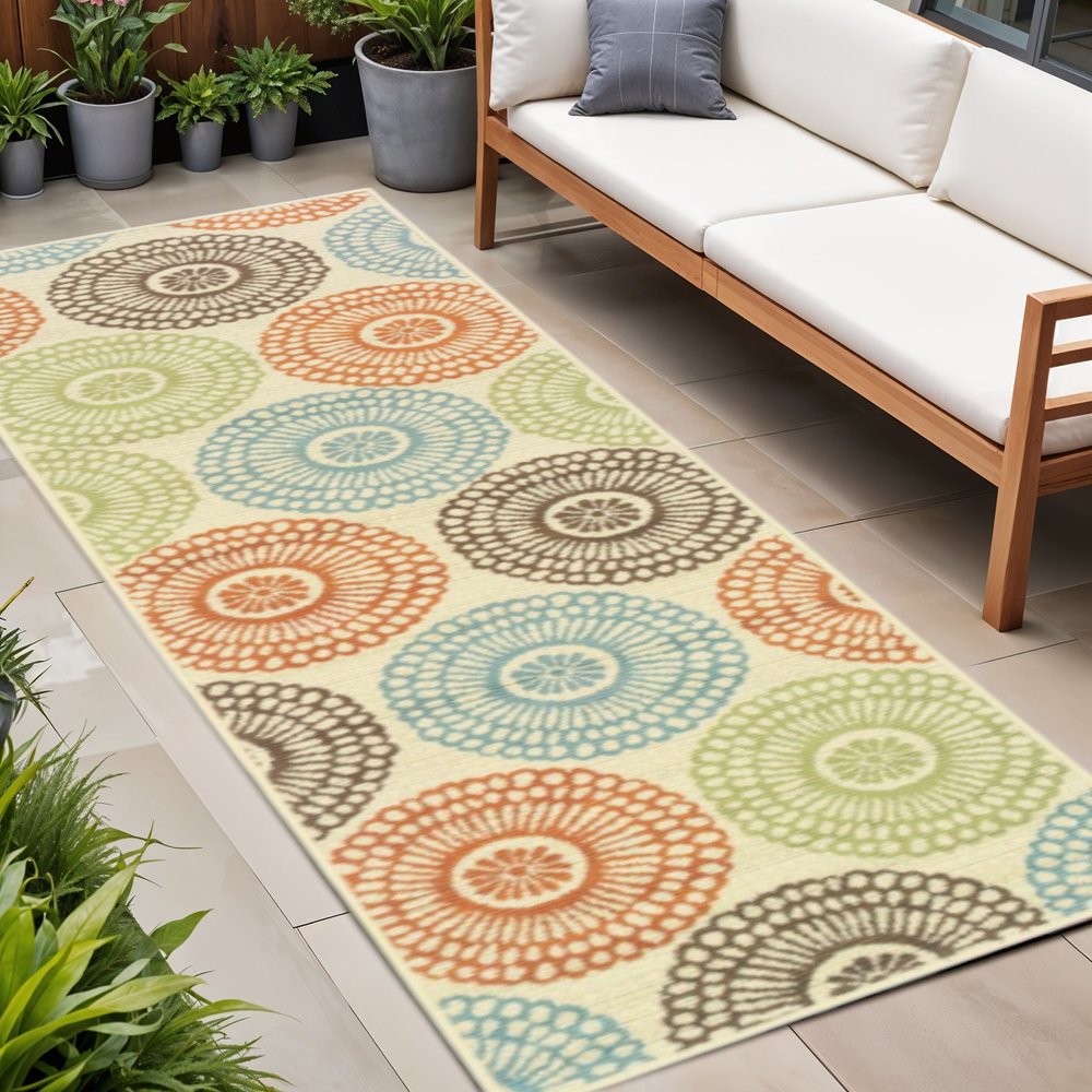 8' Beige Indoor Outdoor Runner Rug