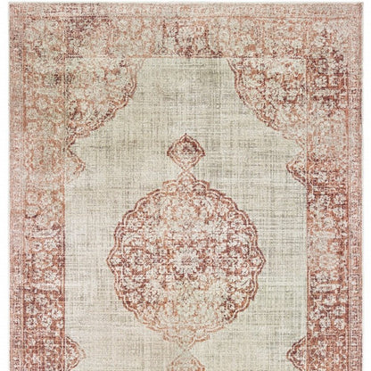 4' X 6' Ivory And Pink Medallion Area Rug