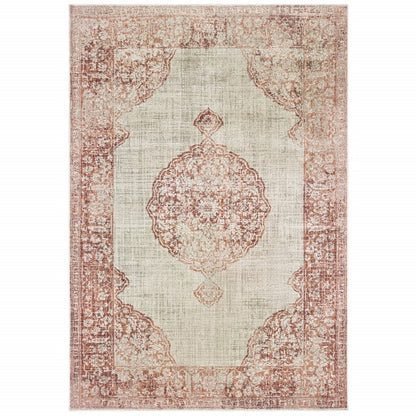 4' X 6' Ivory And Pink Medallion Area Rug