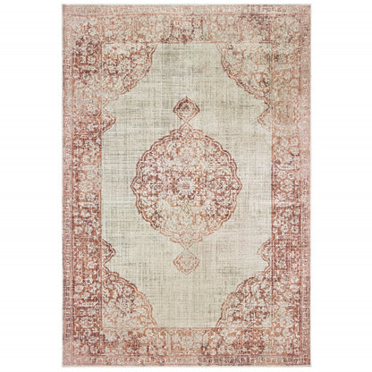 4' X 6' Ivory And Pink Medallion Area Rug