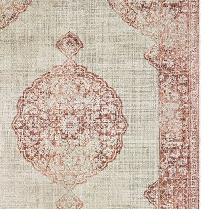 4' X 6' Ivory And Pink Medallion Area Rug