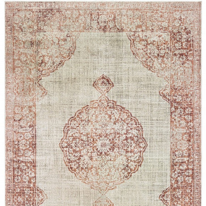 4' X 6' Ivory And Pink Medallion Area Rug