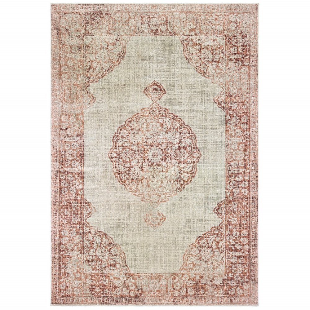 10' X 13' Ivory And Pink Medallion Area Rug