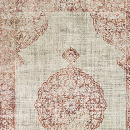 4' X 6' Ivory And Pink Medallion Area Rug