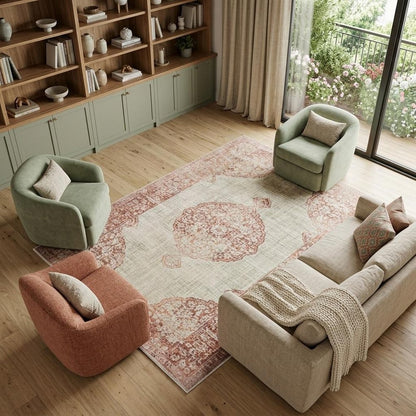 10' X 13' Ivory And Pink Medallion Area Rug